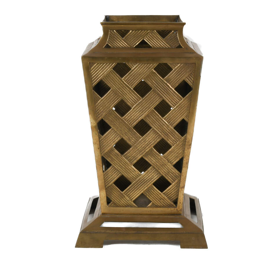 Brass Cut-Out Lattice Weave Vase-3