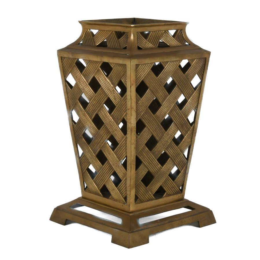 Brass Cut-Out Lattice Weave Vase-2