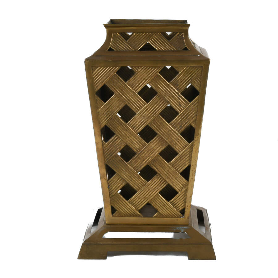 Brass Cut-Out Lattice Weave Vase-1