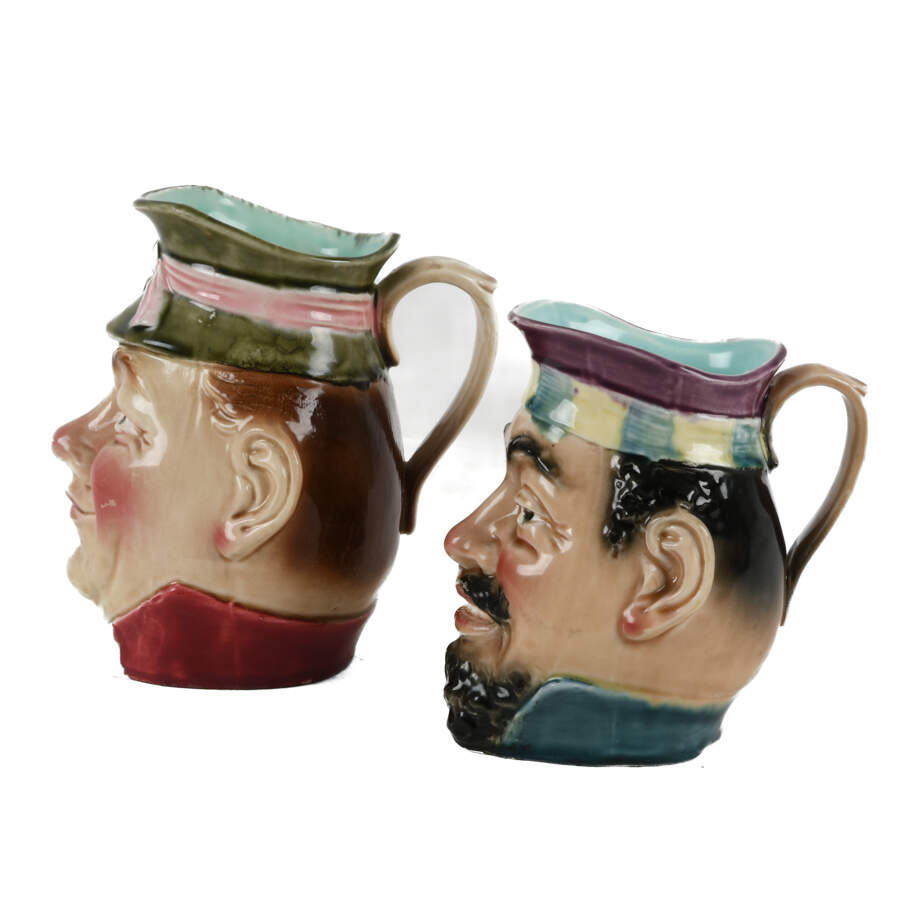 Antique Pair of French Sarreguemines Majolica Pitchers-2