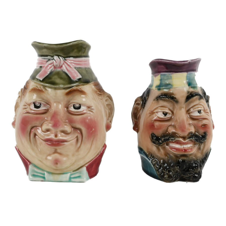 Antique Pair of French Sarreguemines Majolica Pitchers-1