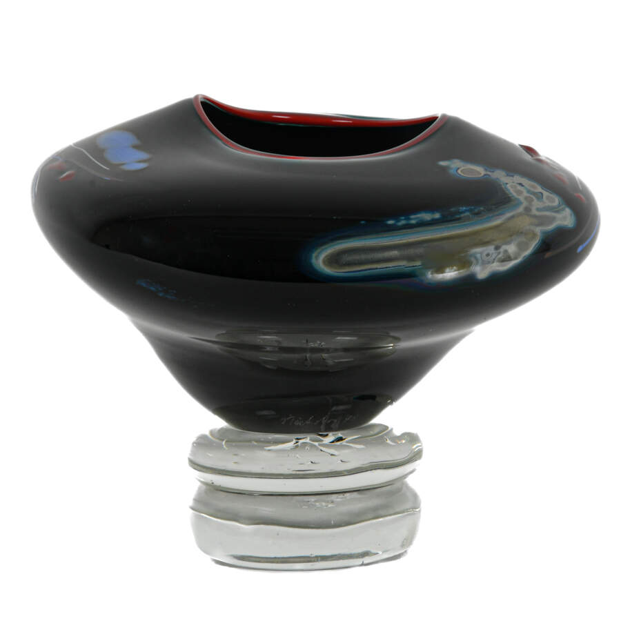 Contemporary Black Art Glass Bowl on Sculptural Base-2
