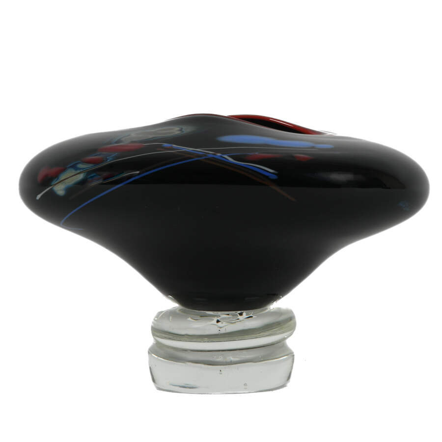 Contemporary Black Art Glass Bowl on Sculptural Base-1