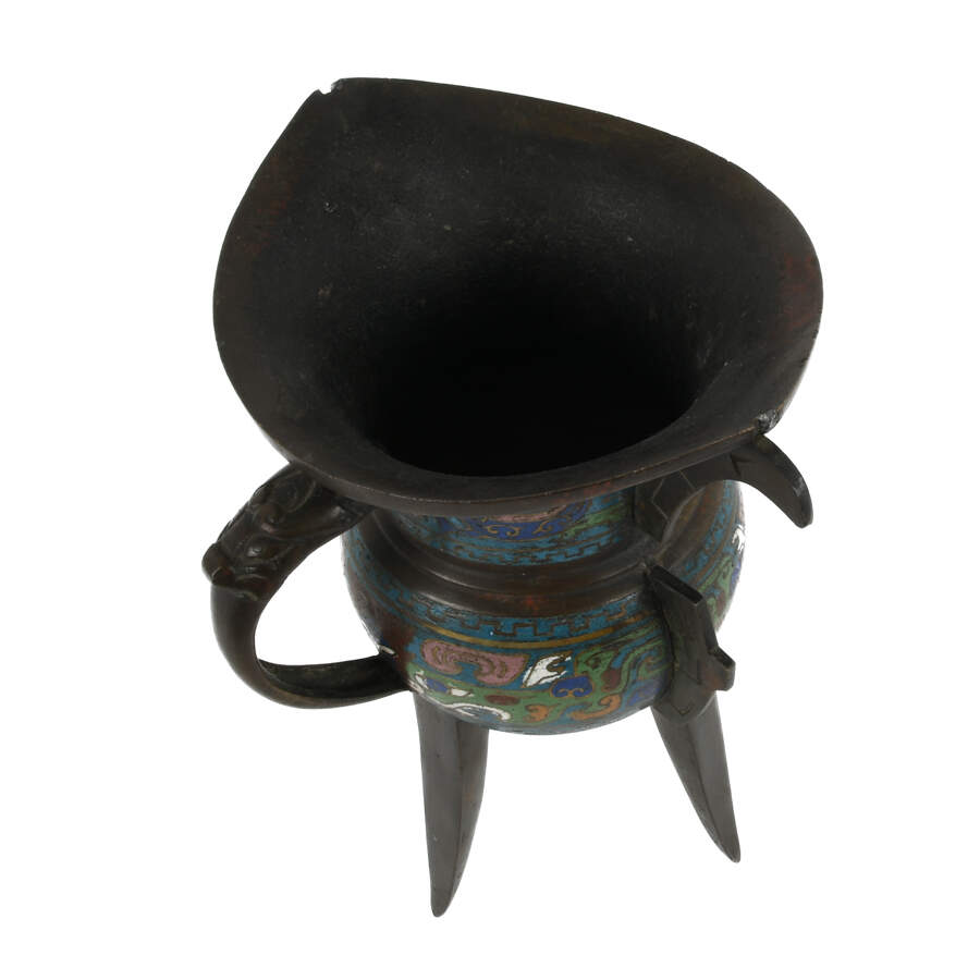 Japanese Champlevé Bronze Vessel Inspired by Chinese Archaic Jia Vessels-2