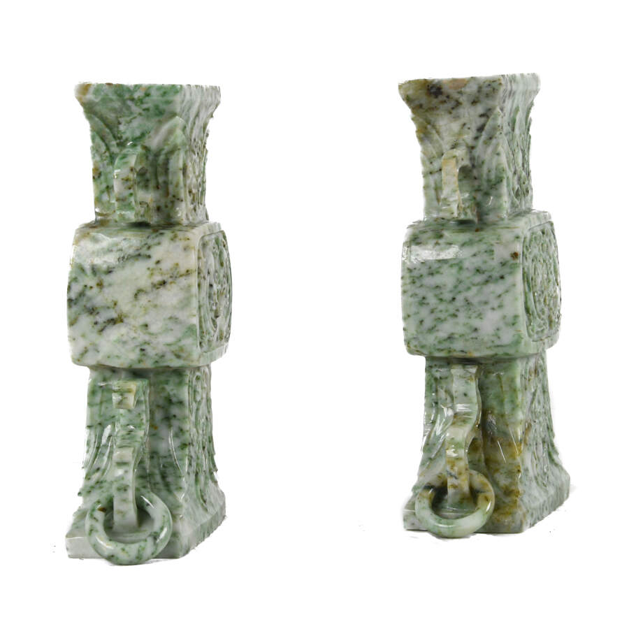 Antique Pair of Jade Double-Handled Vases-11