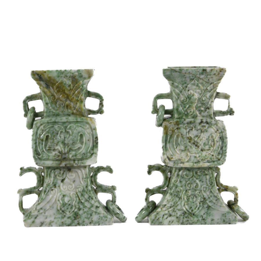 Antique Pair of Jade Double-Handled Vases-9