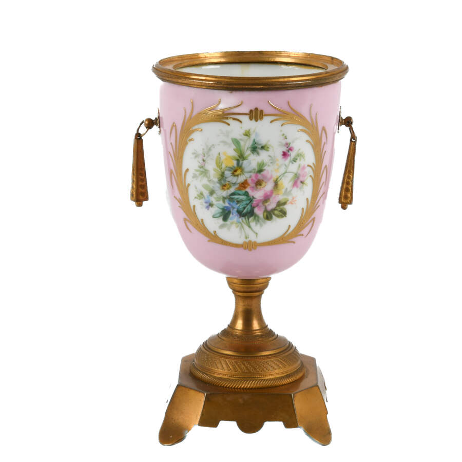 Antique French-Style Pink Urn Painted Courting Scene-3