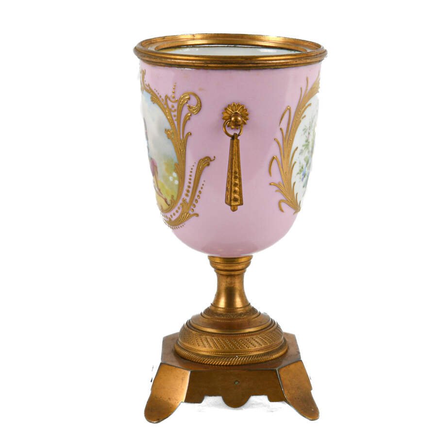 Antique French-Style Pink Urn Painted Courting Scene-2