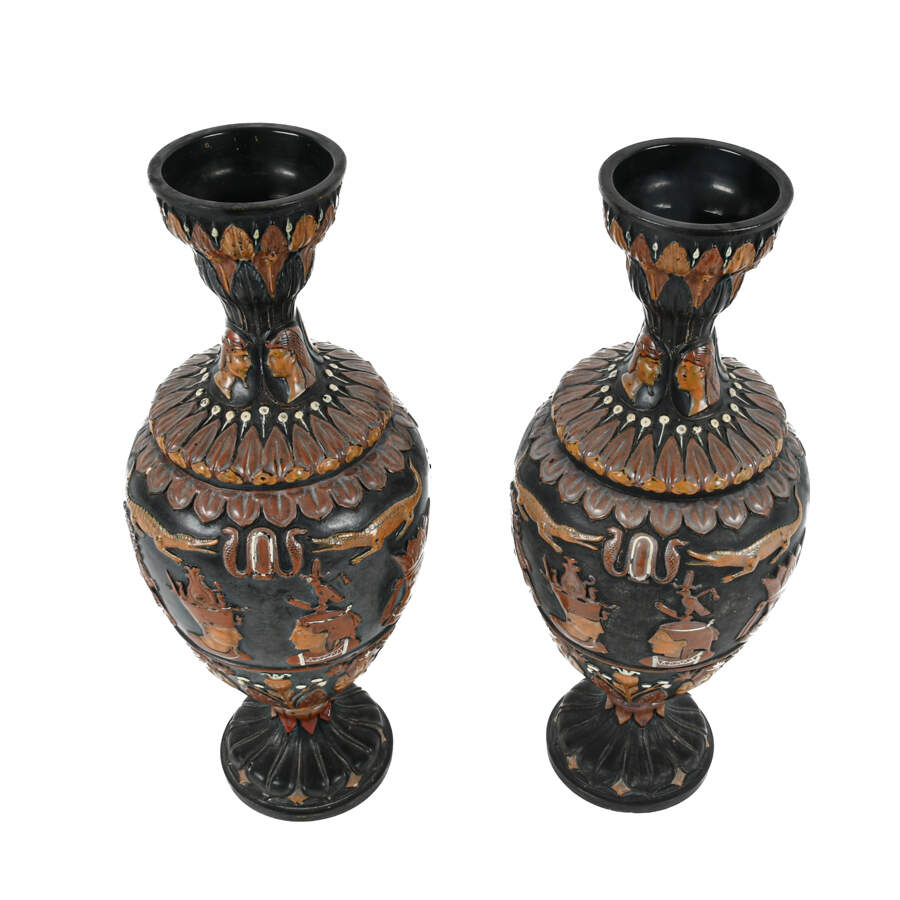 Antique Matched Pair of Ceramic Egyptian Vases-4