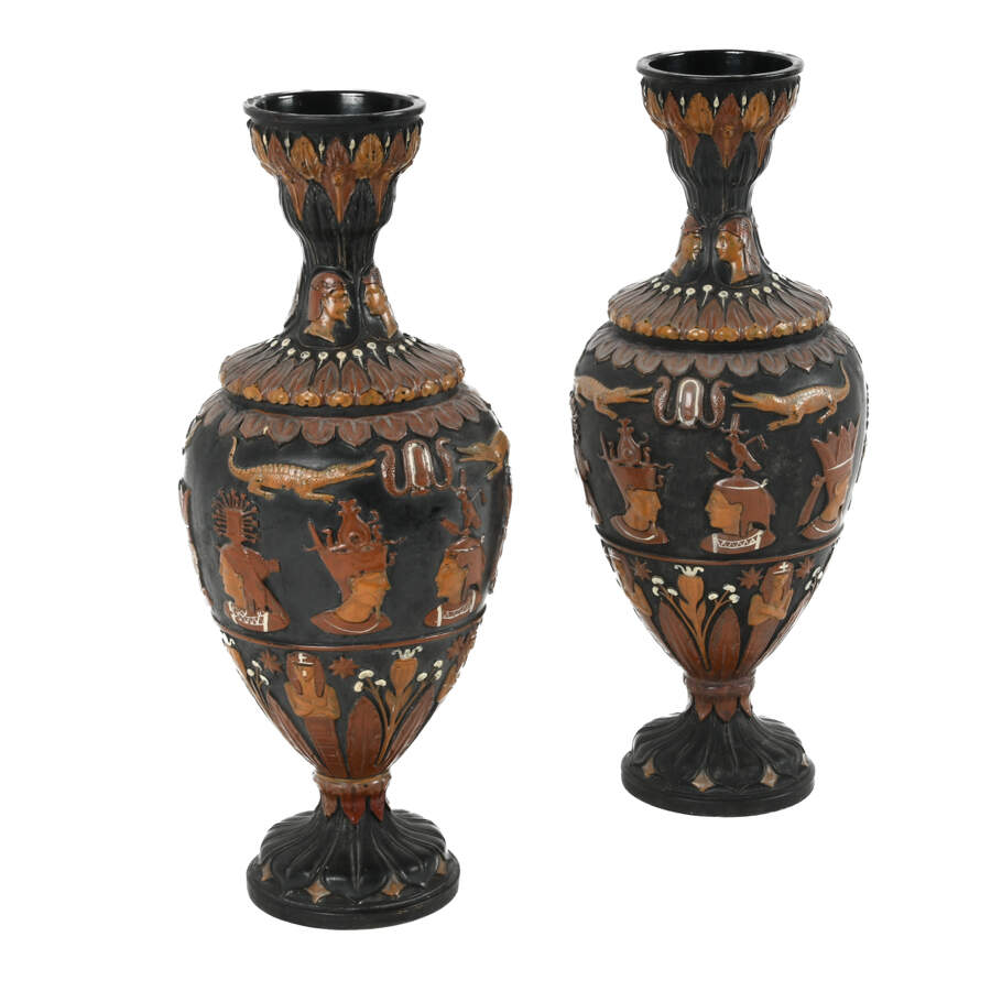 Antique Matched Pair of Ceramic Egyptian Vases-3