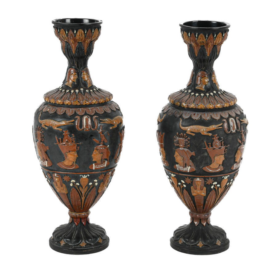 Antique Matched Pair of Ceramic Egyptian Vases-1