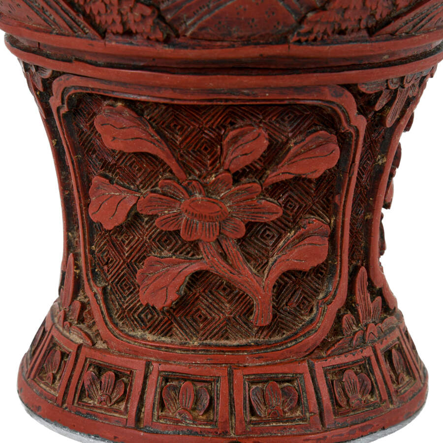 Antique Chinese Nature Inspired Cinnabar Vase-6