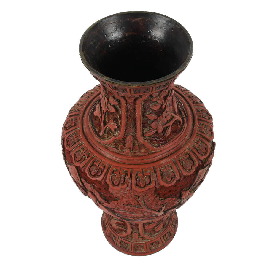 Antique Chinese Nature Inspired Cinnabar Vase-3