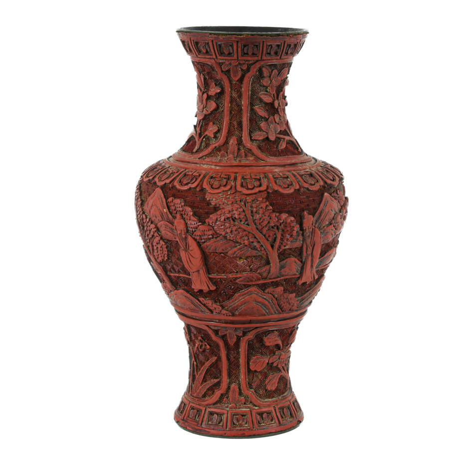 Antique Chinese Nature Inspired Cinnabar Vase-2