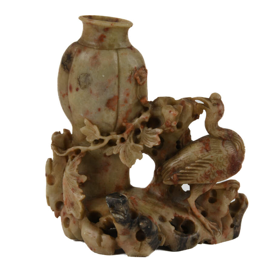 Lot of Five Carved Figures and Soapstone Vase-10