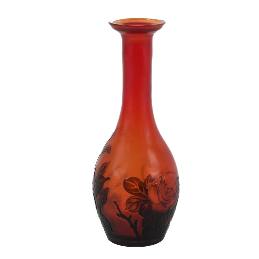 Antique Red Cameo Glass Rose Decanter-3