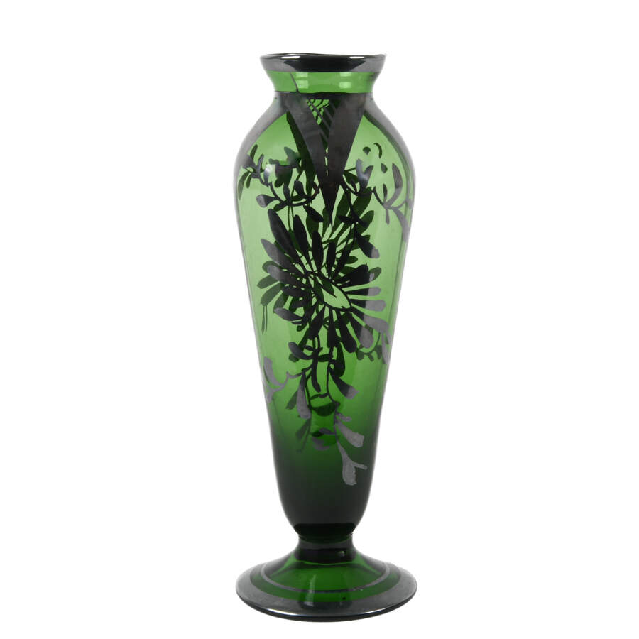 Antique Silver Filigree Green Bud Vase-1