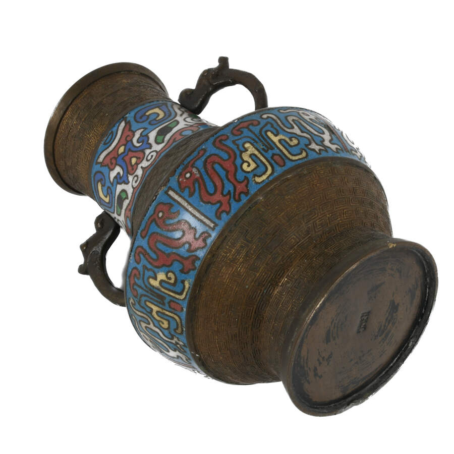 Antique Japanese Two Handled Champlevé Enamel Vase-6