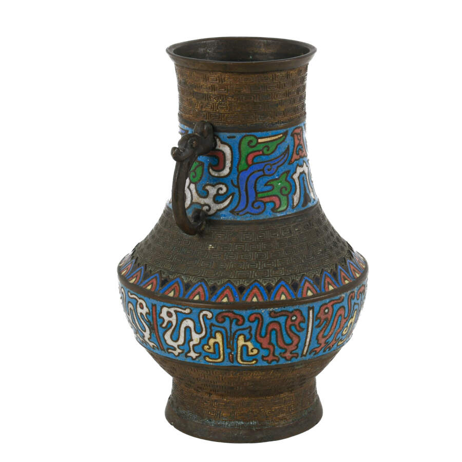 Antique Japanese Two Handled Champlevé Enamel Vase-2