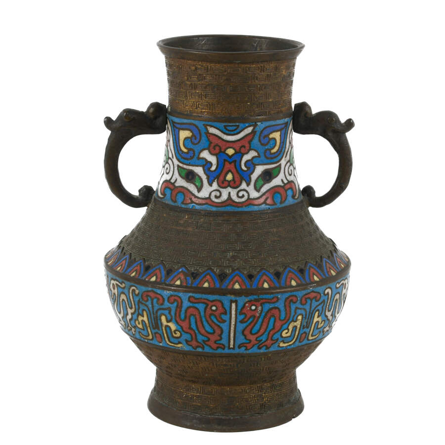 Antique Japanese Two Handled Champlevé Enamel Vase-1