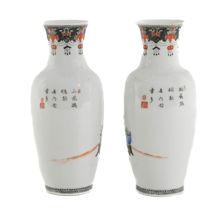 Antique Pair of Famille Rose Vases with Landscape and Figures-3