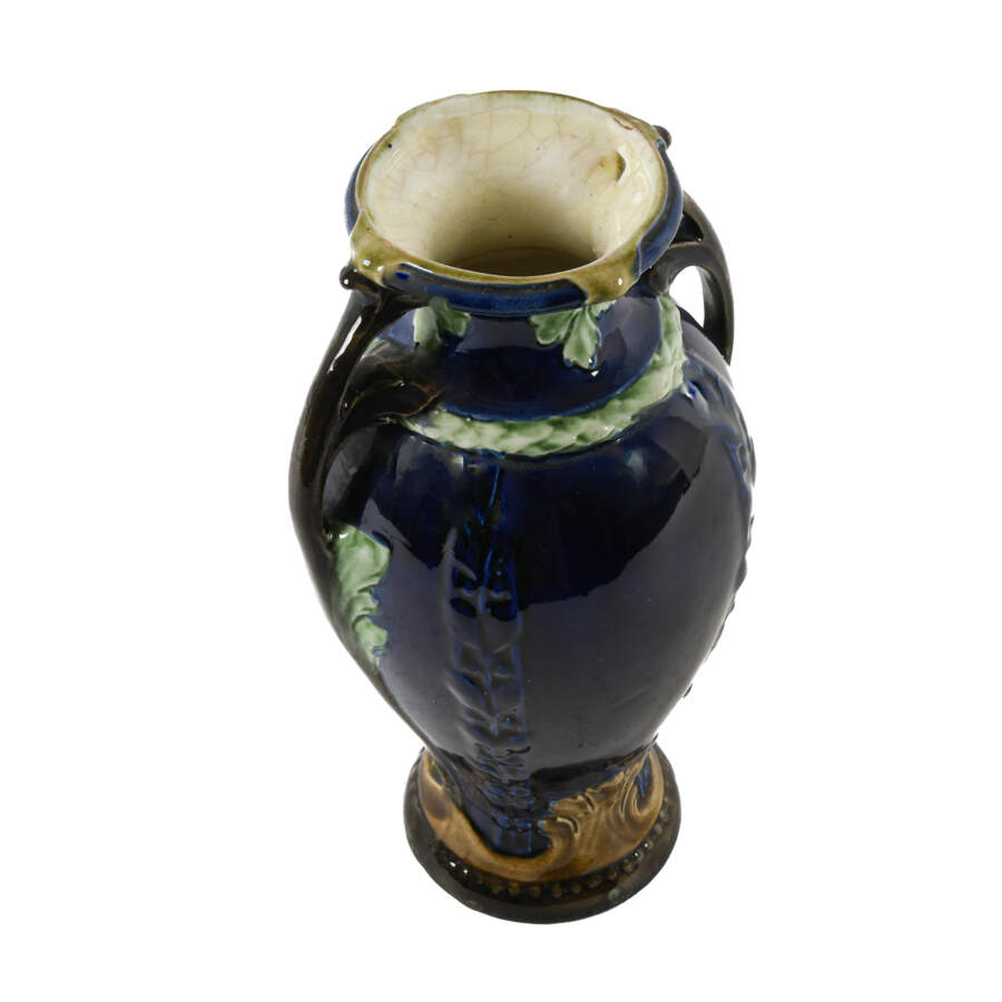 Antique Art Nouveau Majolica Two Handle Portrait Vase-5