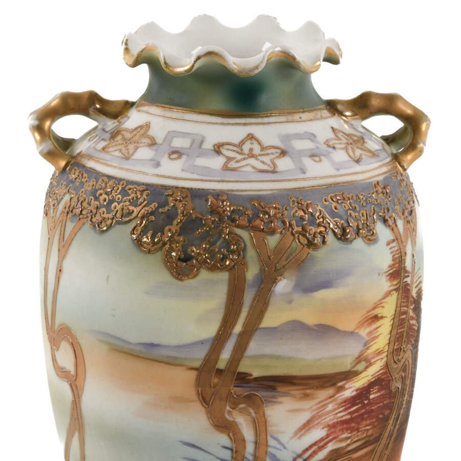 Nippon Hand-Painted Scenic Landscape Vase-8