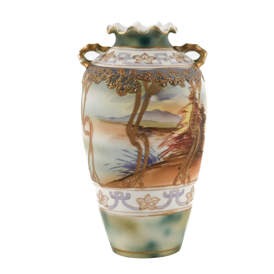 Nippon Hand-Painted Scenic Landscape Vase-5