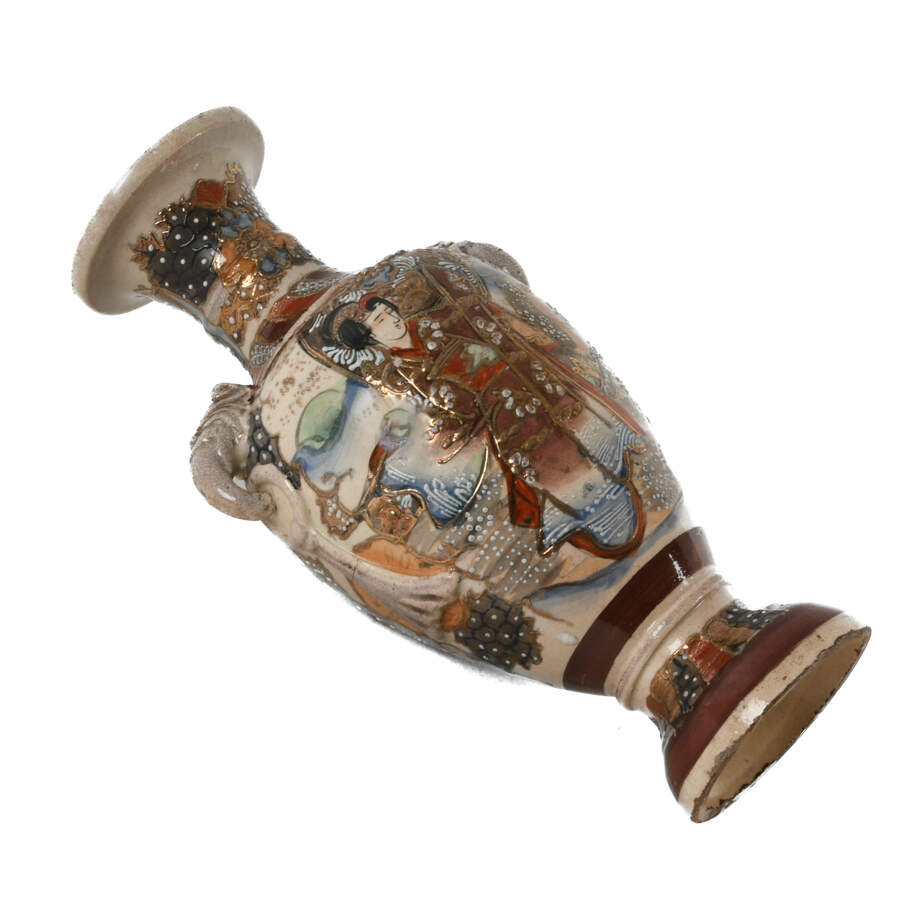 Antique Japanese Elephant Handled Satsuma Vase-6