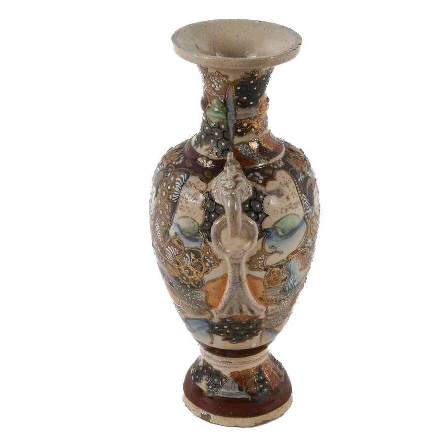 Antique Japanese Elephant Handled Satsuma Vase-4