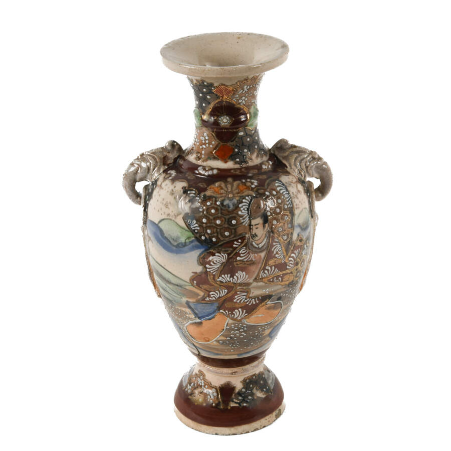 Antique Japanese Elephant Handled Satsuma Vase-3