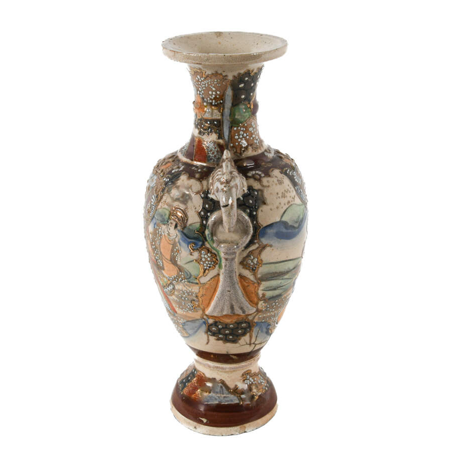 Antique Japanese Elephant Handled Satsuma Vase-2
