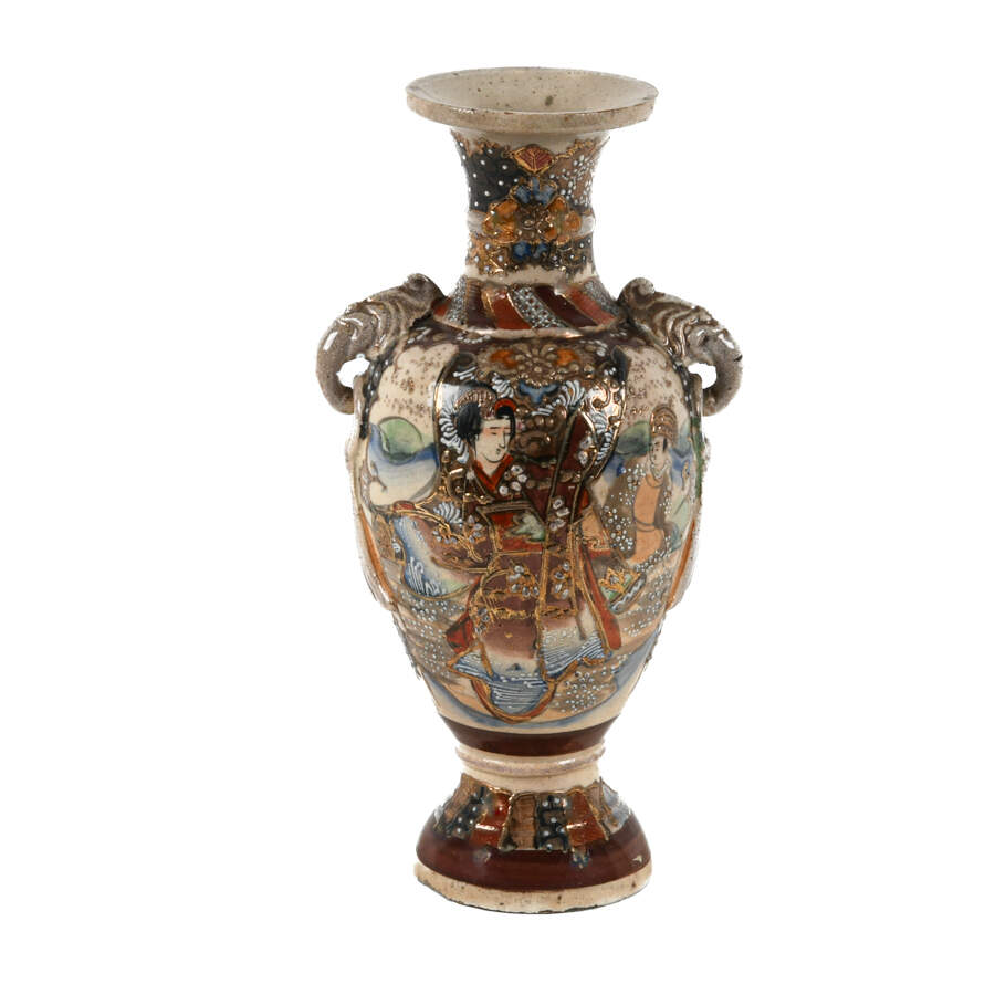 Antique Japanese Elephant Handled Satsuma Vase-1