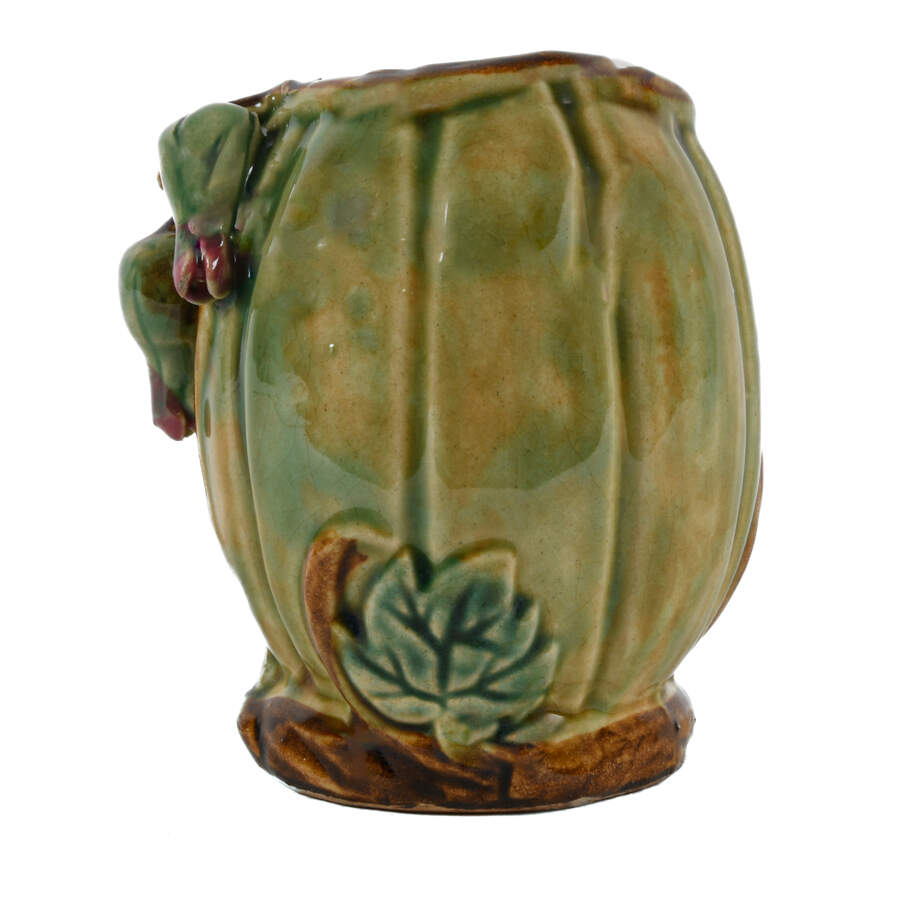 Drip Glazed Majolica Vase with Raised Relief Frog and Flowers-3