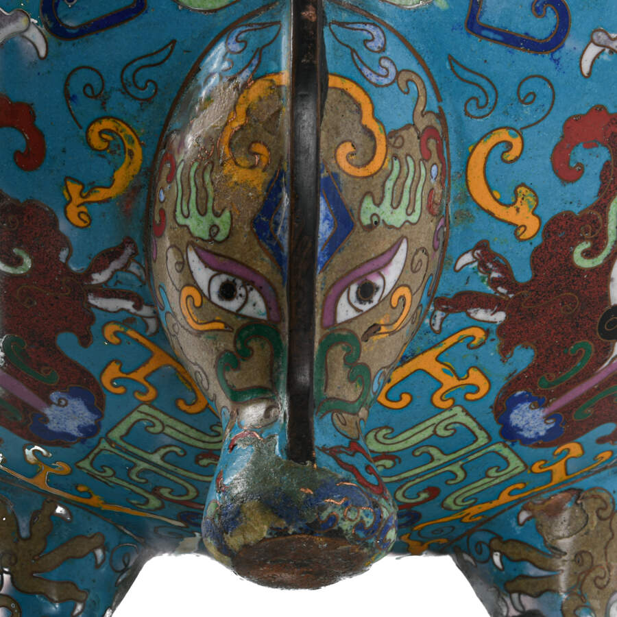 Antique Chinese 20th-Century Blue Cloisonné Enamel Bowl-7