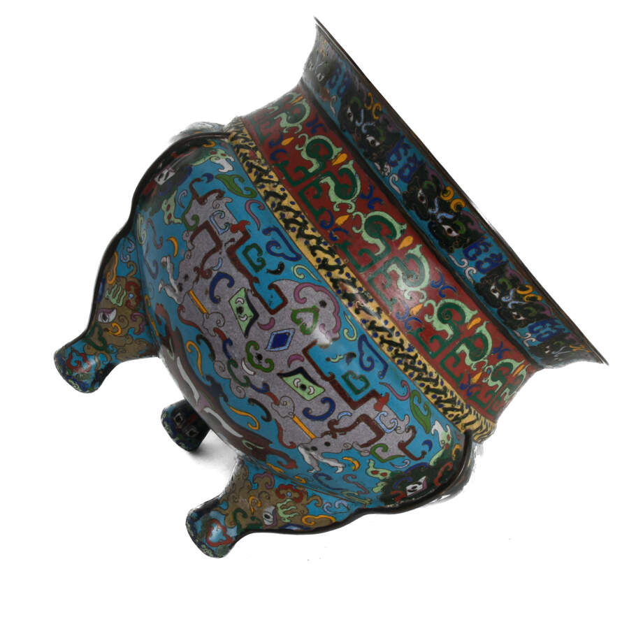 Antique Chinese 20th-Century Blue Cloisonné Enamel Bowl-6