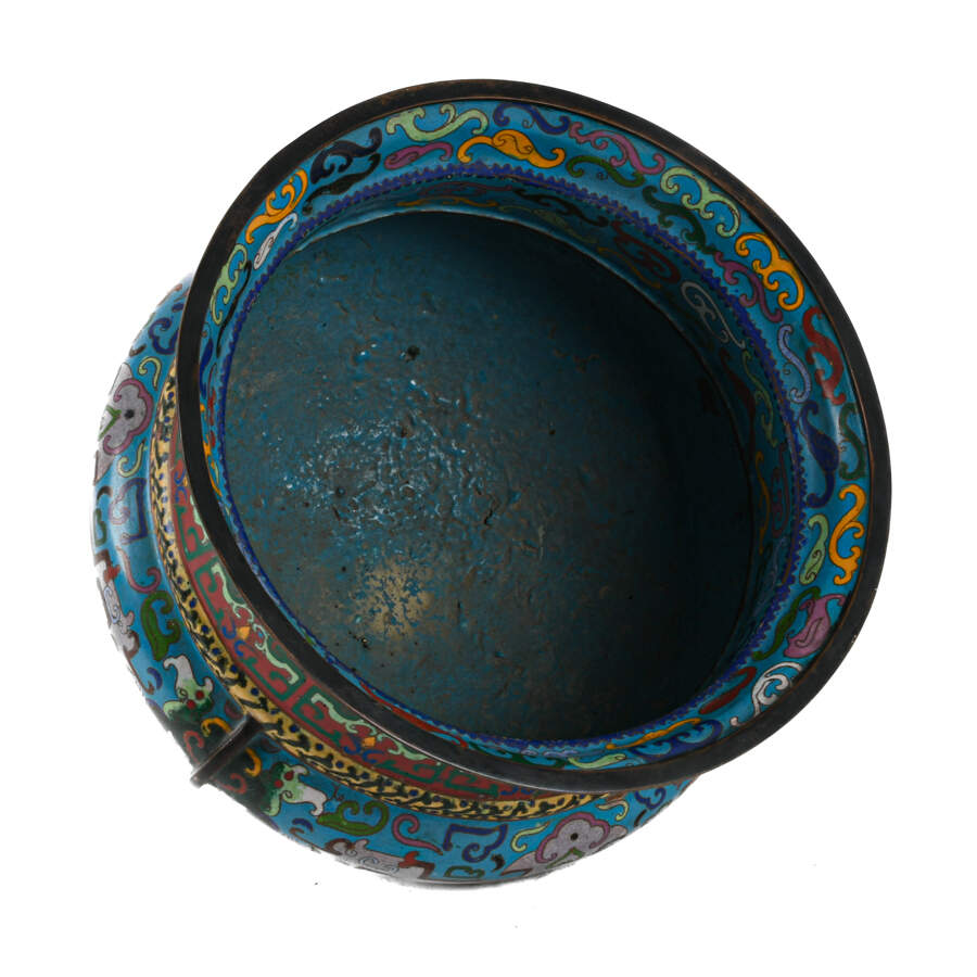 Antique Chinese 20th-Century Blue Cloisonné Enamel Bowl-5