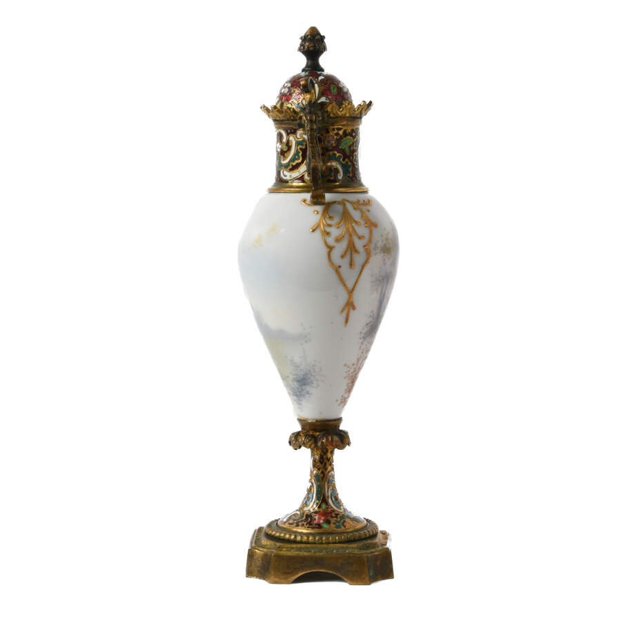 Antique French Sèvres Style Champlevé Enamel Porcelain Urn-5