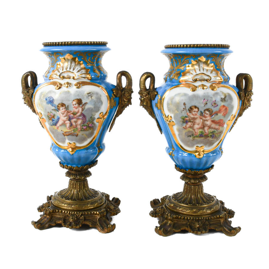 Antique Pair of French Ormolu Mounted Sèvres Vases-1