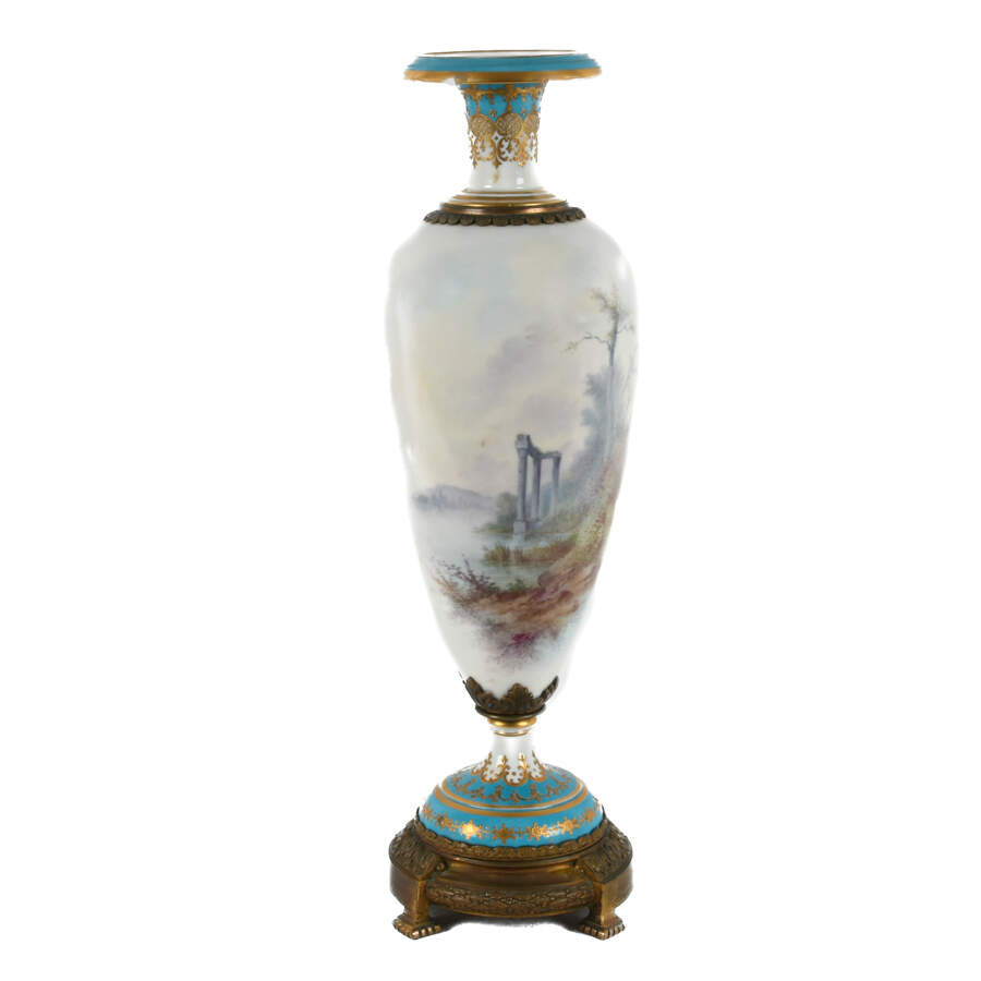 Antique Pair of French Sèvres-Style Ormolu Mounted Vases-11