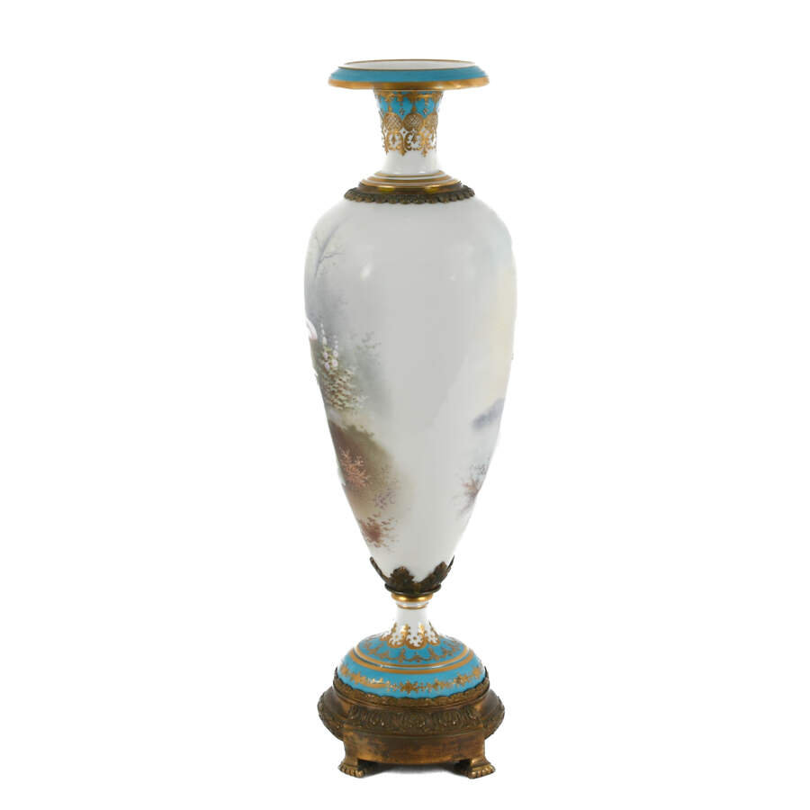 Antique Pair of French Sèvres-Style Ormolu Mounted Vases-10