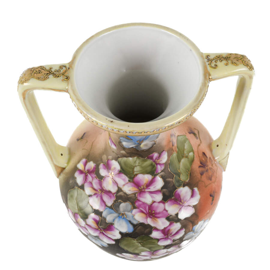 Japanese Hand-Pained Double Handle Floral Vase-5