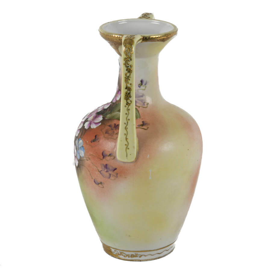 Japanese Hand-Pained Double Handle Floral Vase-3