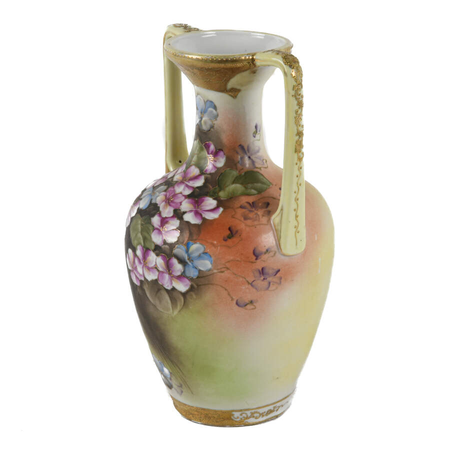Japanese Hand-Pained Double Handle Floral Vase-2