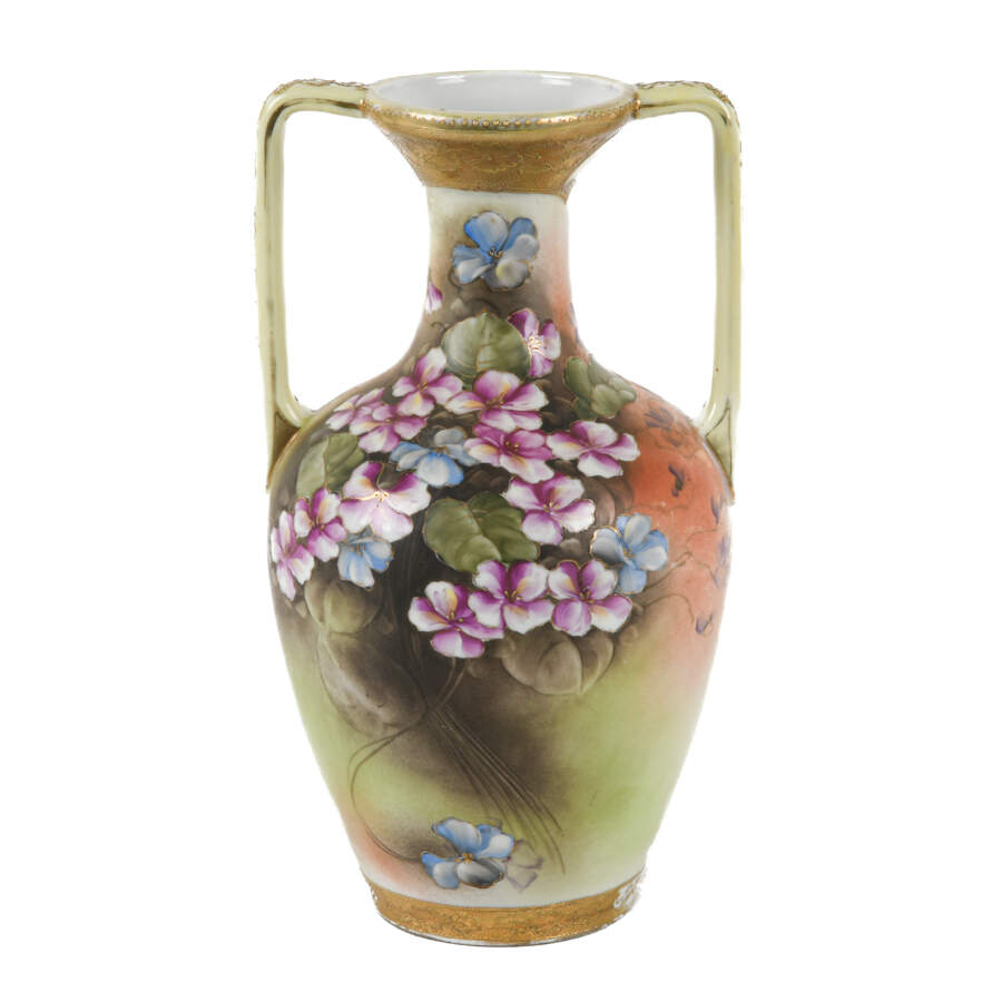 Japanese Hand-Pained Double Handle Floral Vase-1