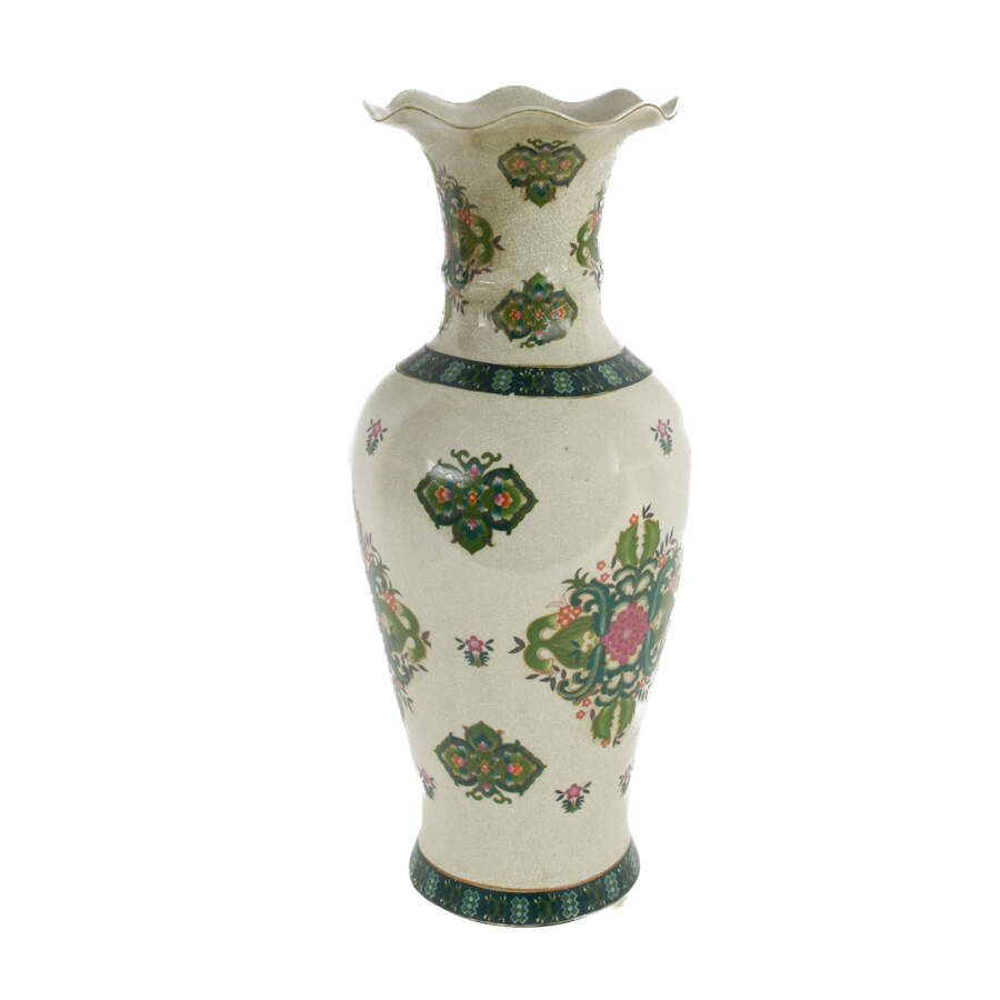 Chinese Floral Decorated Scallop Edge Vase-2