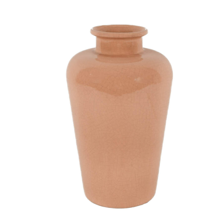 Vintage Large Salmon Crackle Pottery Vase-1