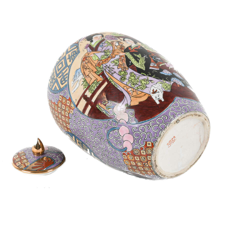 Hand-Painted Geishas Melon Shaped Ginger Jar-6