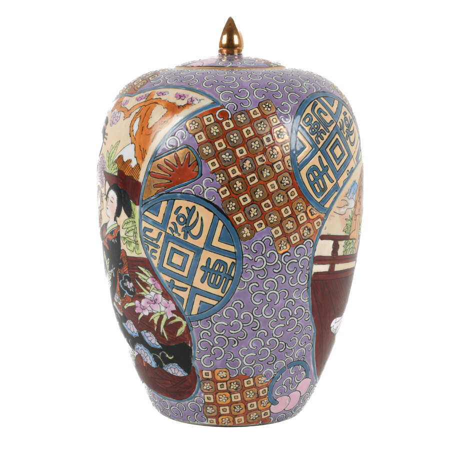 Hand-Painted Geishas Melon Shaped Ginger Jar-2