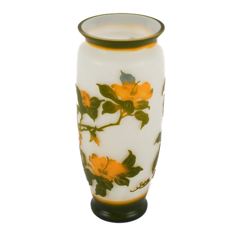 Cameo Floral Art Glass Vase After Émile Gallé-3